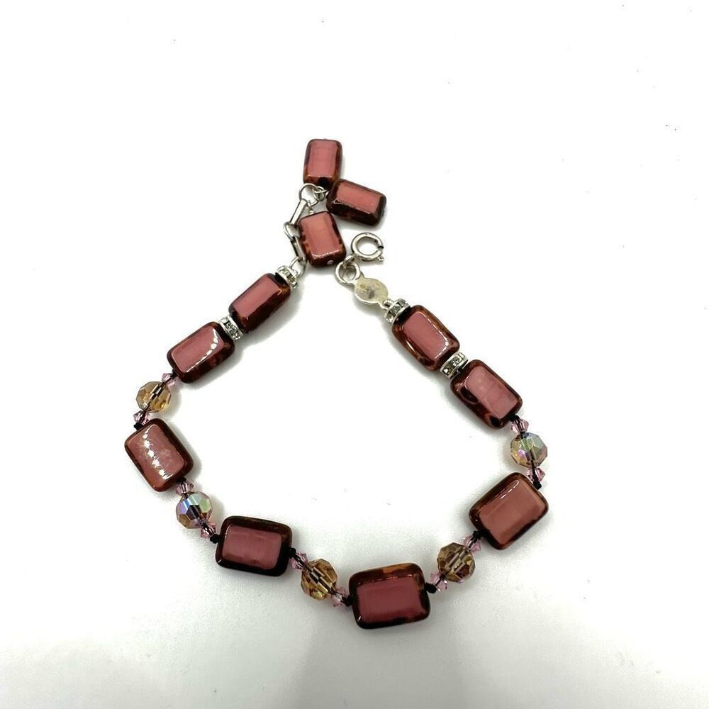 Lori Frantz Koenig sterling silver pink glass bracelet